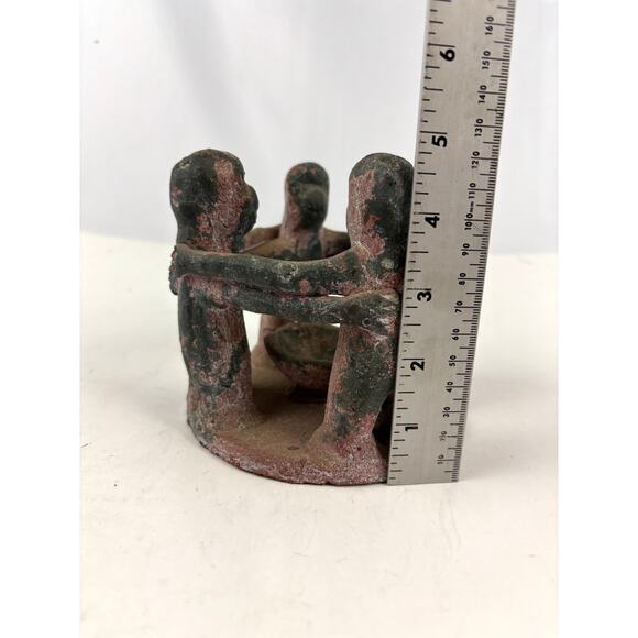 Vintage Circle of Friends Unity Clay Sculpture Mexico Mayan Aztec Candle Holder - Picture 11 of 12
